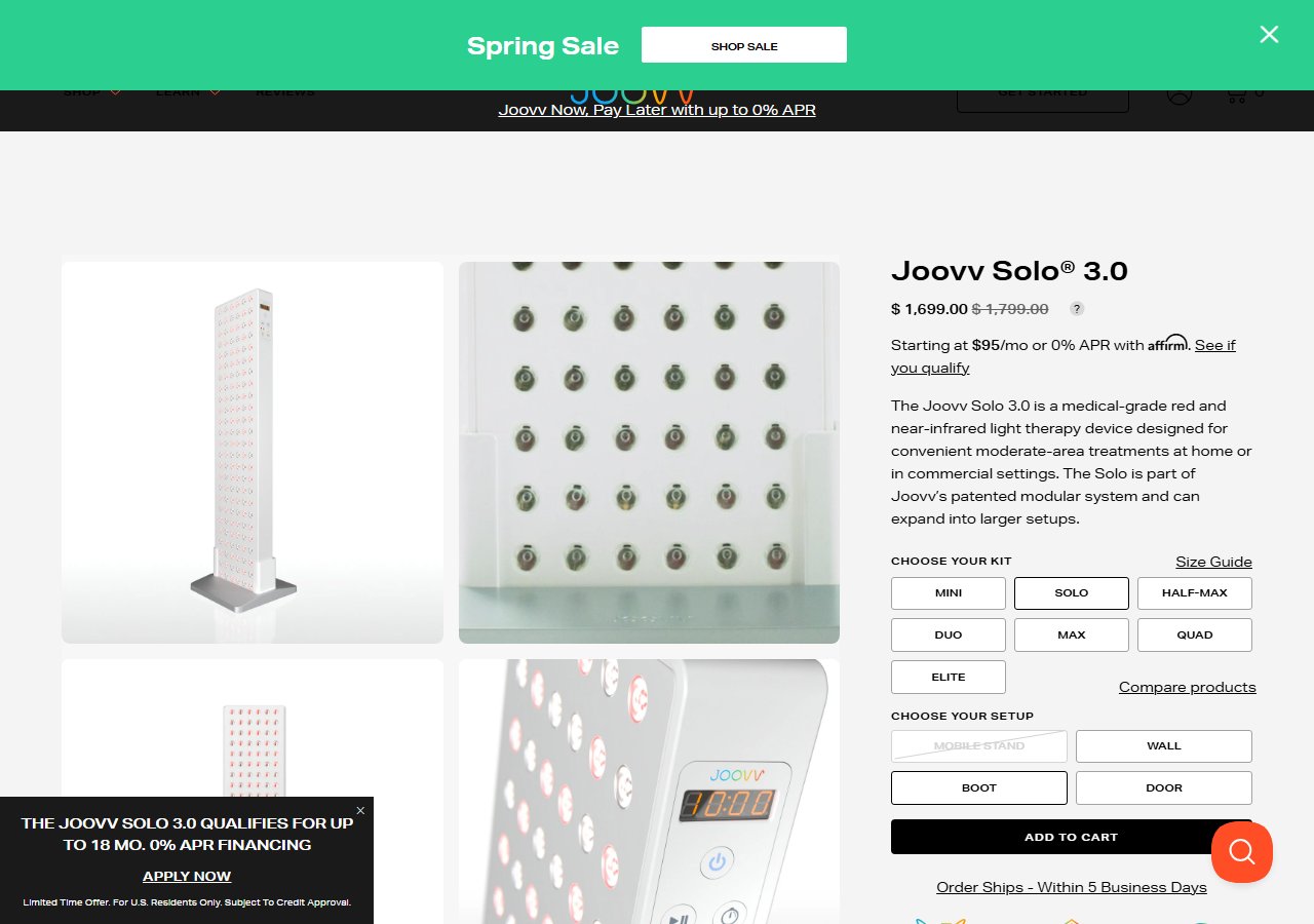 Joovv Solo 3.0 Red Light Therapy Device